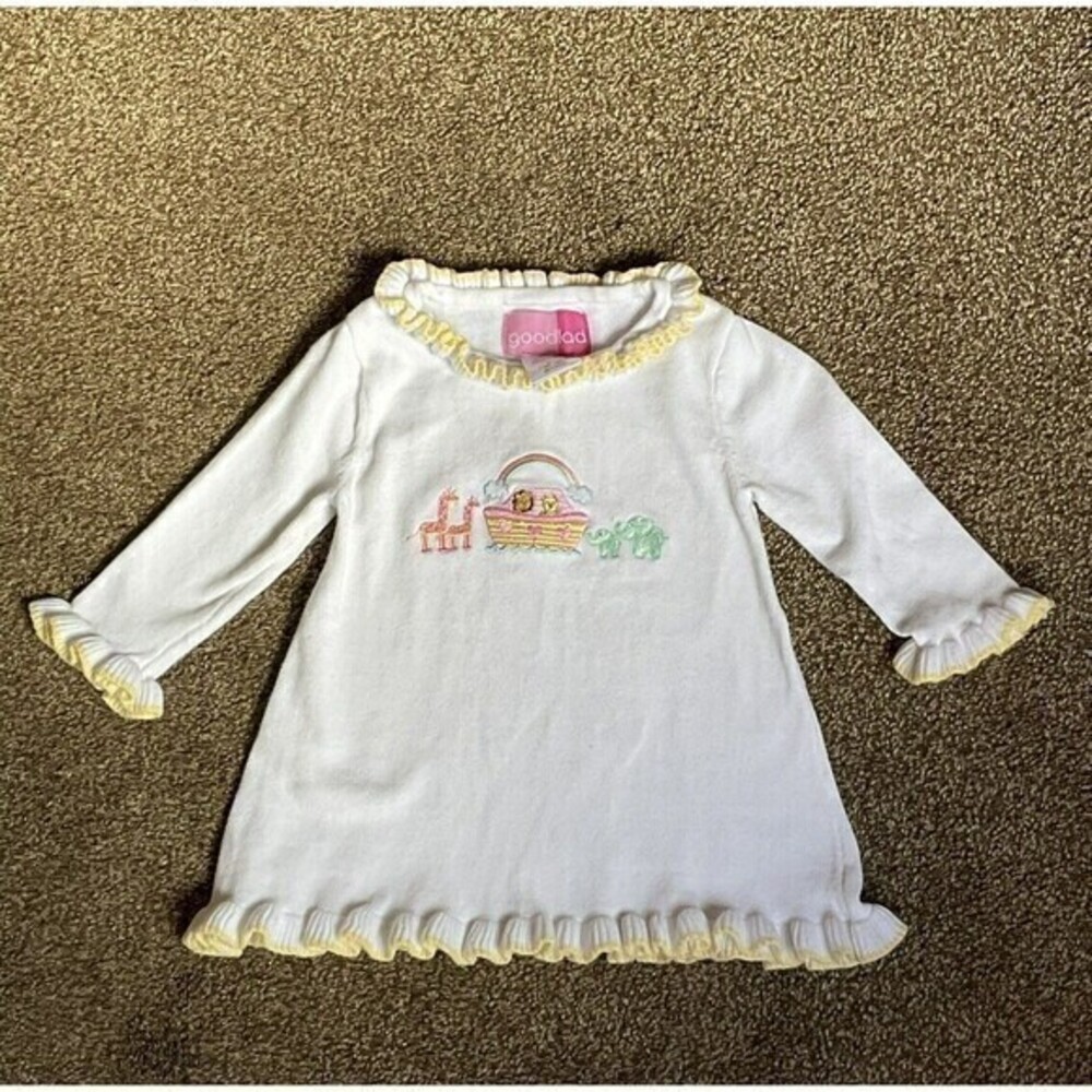 Good Lad 100% Cotton Sweater Dress Embroidered With Noah’s Arc Scene Size 12 Mon